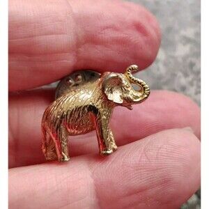 Vintage Gold Colored Happy Elephant Pinback Hat Pin Button Tie Tack